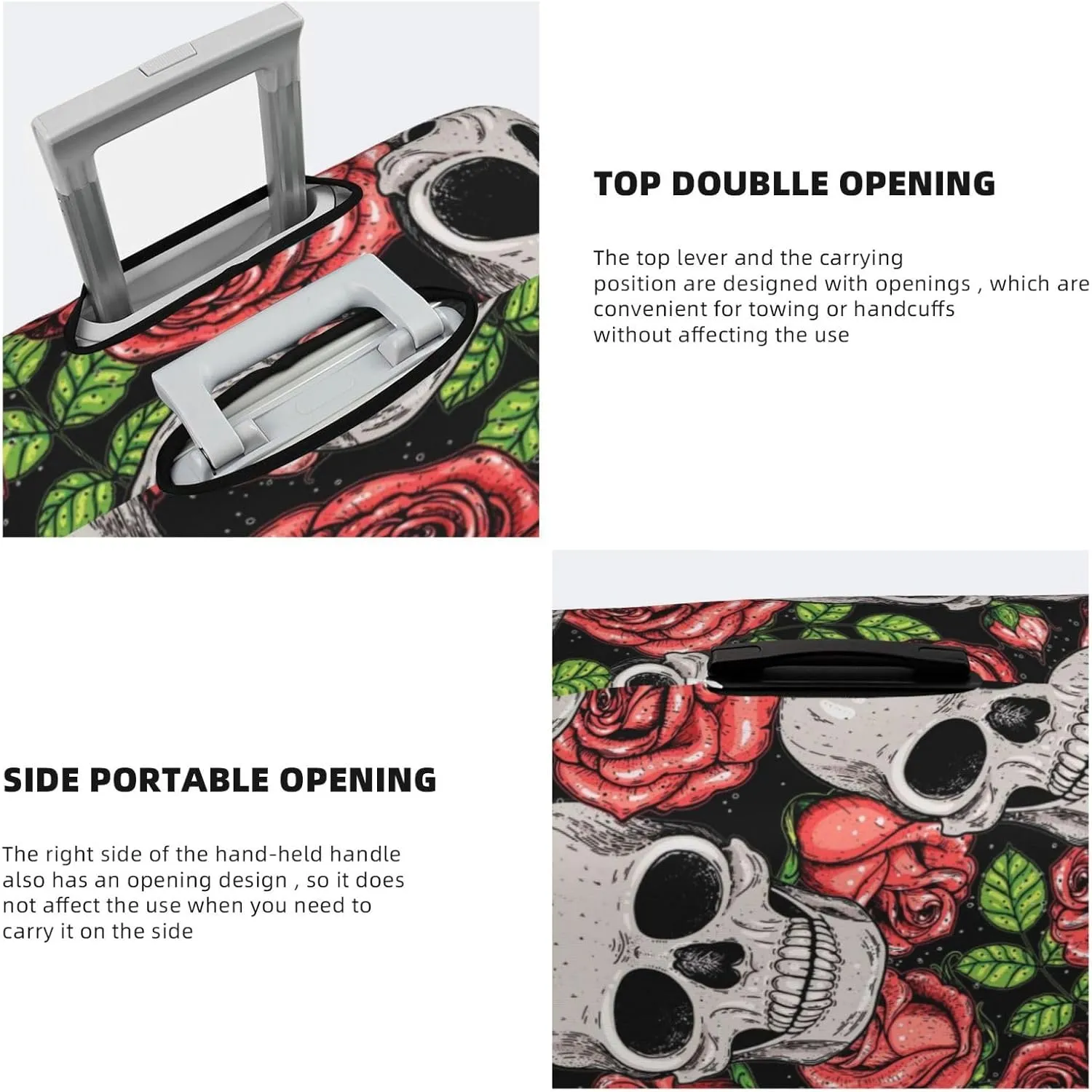 Luggage Cover Elastic Suitcase Cover Protector Washable Covers Fit 18-32 Inch Luggage-Skull And Roses