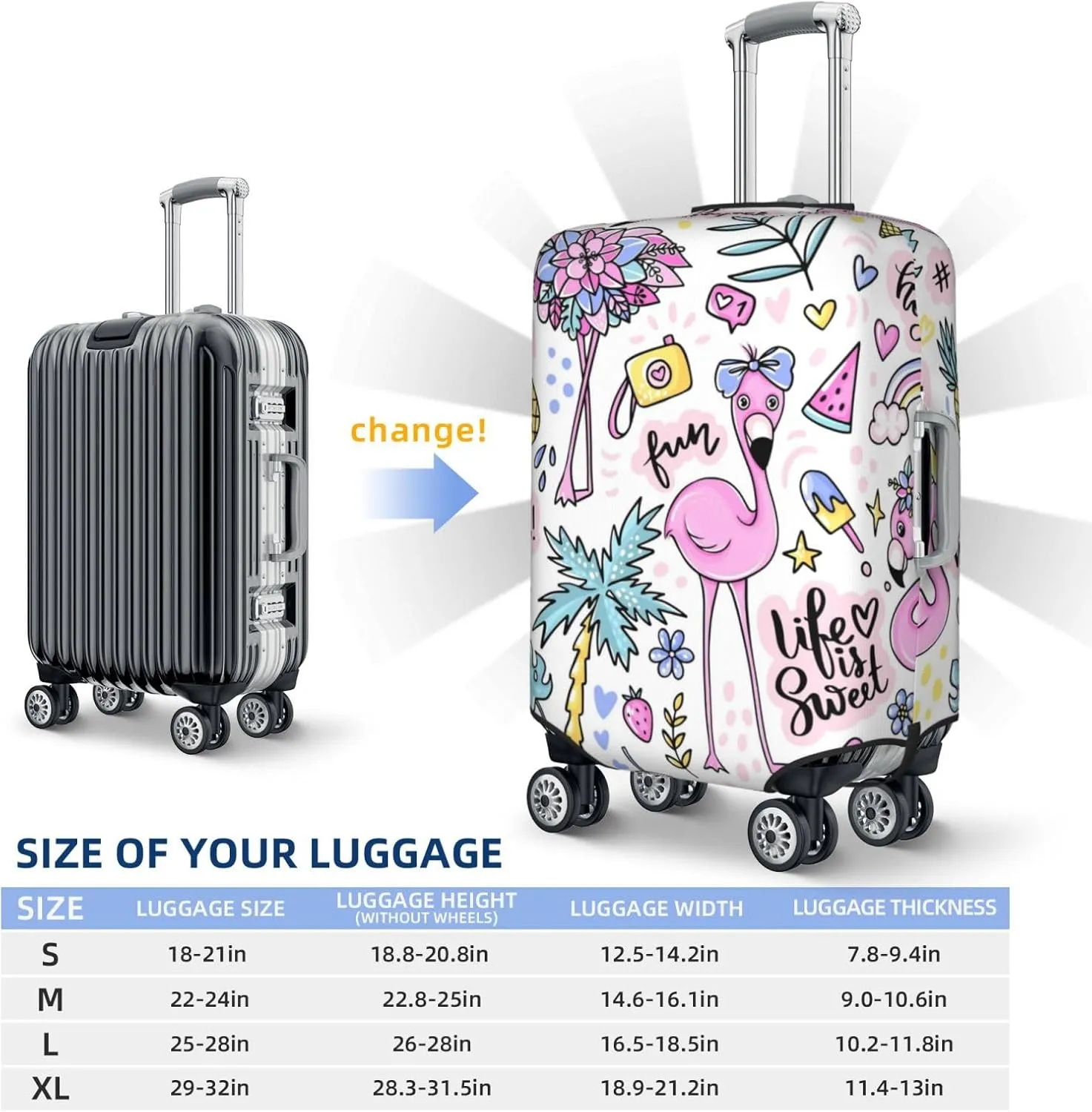 Luggage Cover Elastic Suitcase Cover Protector Washable Covers Fit 18-32 Inch Luggage-Summer With Flamingo