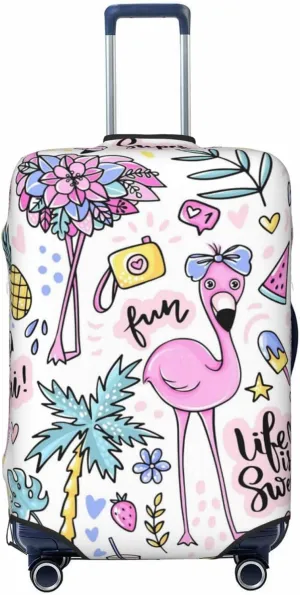 Luggage Cover Elastic Suitcase Cover Protector Washable Covers Fit 18-32 Inch Luggage-Summer With Flamingo