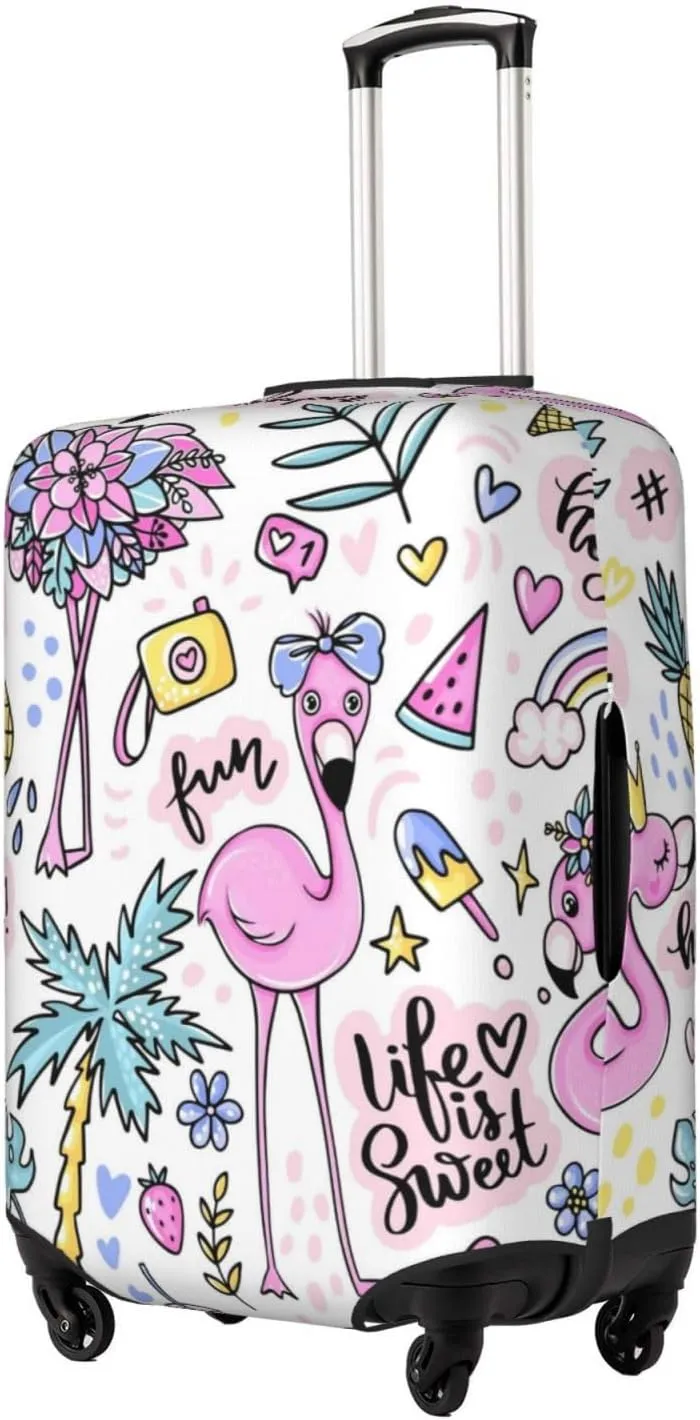 Luggage Cover Elastic Suitcase Cover Protector Washable Covers Fit 18-32 Inch Luggage-Summer With Flamingo