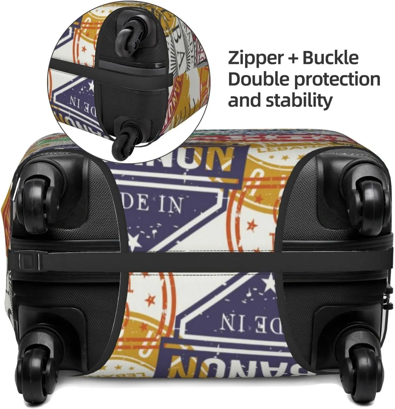 Luggage Cover Elastic Suitcase Cover Protector Washable Covers Fit 18-32 Inch Luggage-Travel Stamp