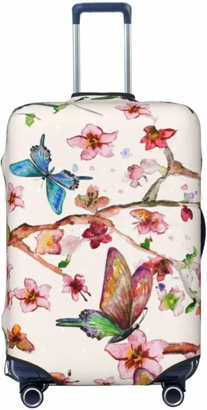 Luggage Cover Elastic Suitcase Cover Protector Washable Covers Fit 18-32 Inch Luggage-Watercolor Floral With Butterflies
