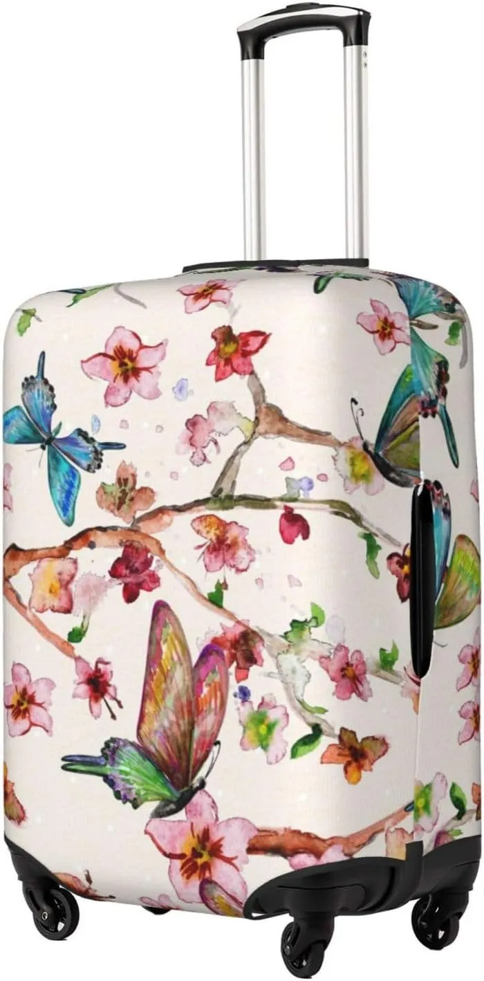 Luggage Cover Elastic Suitcase Cover Protector Washable Covers Fit 18-32 Inch Luggage-Watercolor Floral With Butterflies