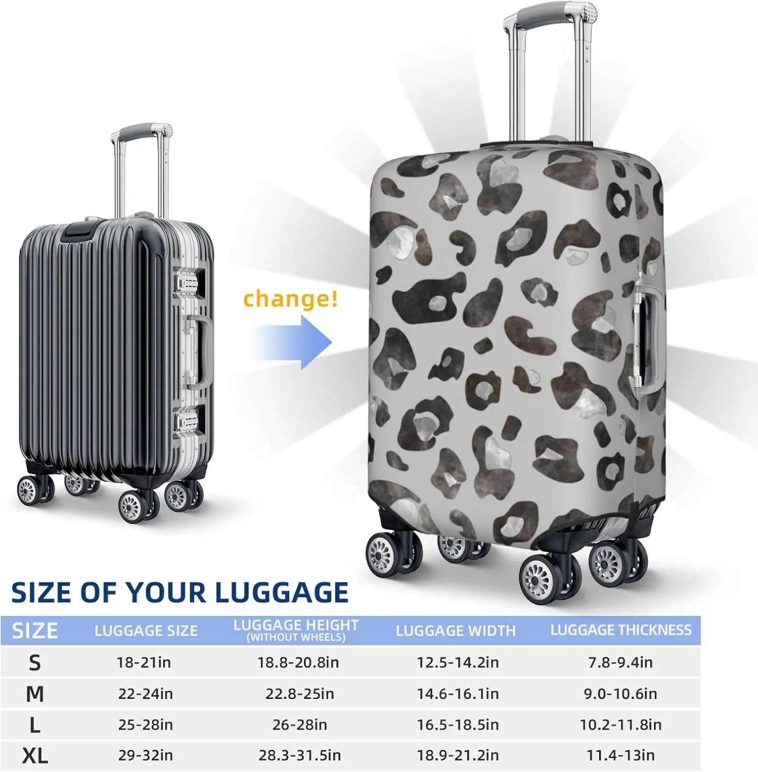 Luggage Cover Elastic Suitcase Cover Protector Washable Covers Fit 18-32 Inch Luggage-Wild Animal Leopard Print