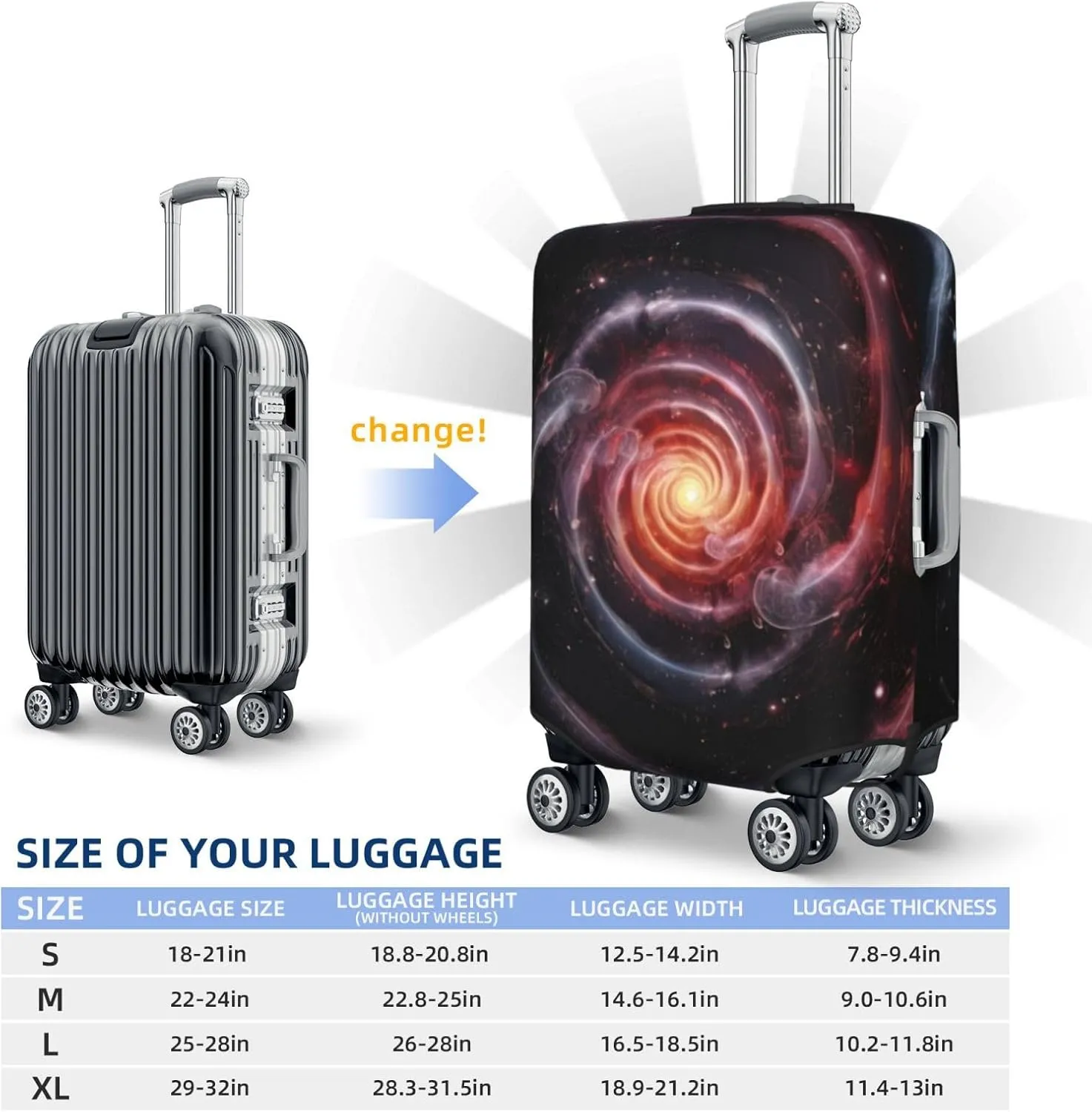 Luggage Cover Fits 18-32 Inch Suitcase, Washable Elastic Suitcase Cover Protector with Concealed Zipper for Wheeled Suitcase Travel Accessories LC110