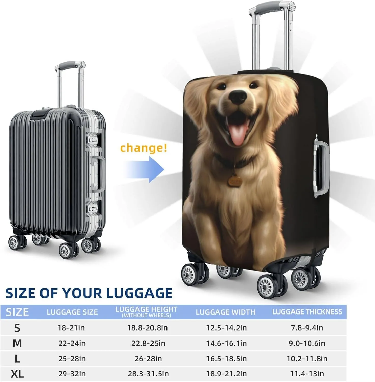 Luggage Cover Fits 18-32 Inch Suitcase, Washable Elastic Suitcase Cover Protector with Concealed Zipper for Wheeled Suitcase Travel Accessories LC90