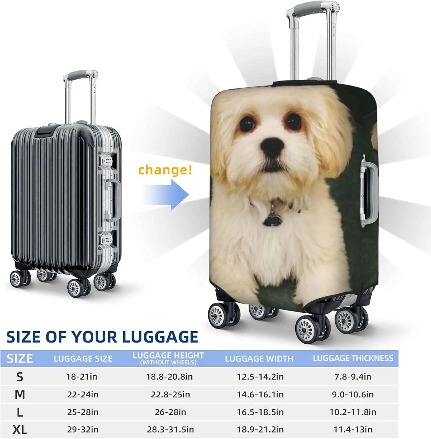 Luggage Cover Fits 18-32 Inch Suitcase, Washable Elastic Suitcase Cover Protector with Concealed Zipper for Wheeled Suitcase Travel Accessories LC94