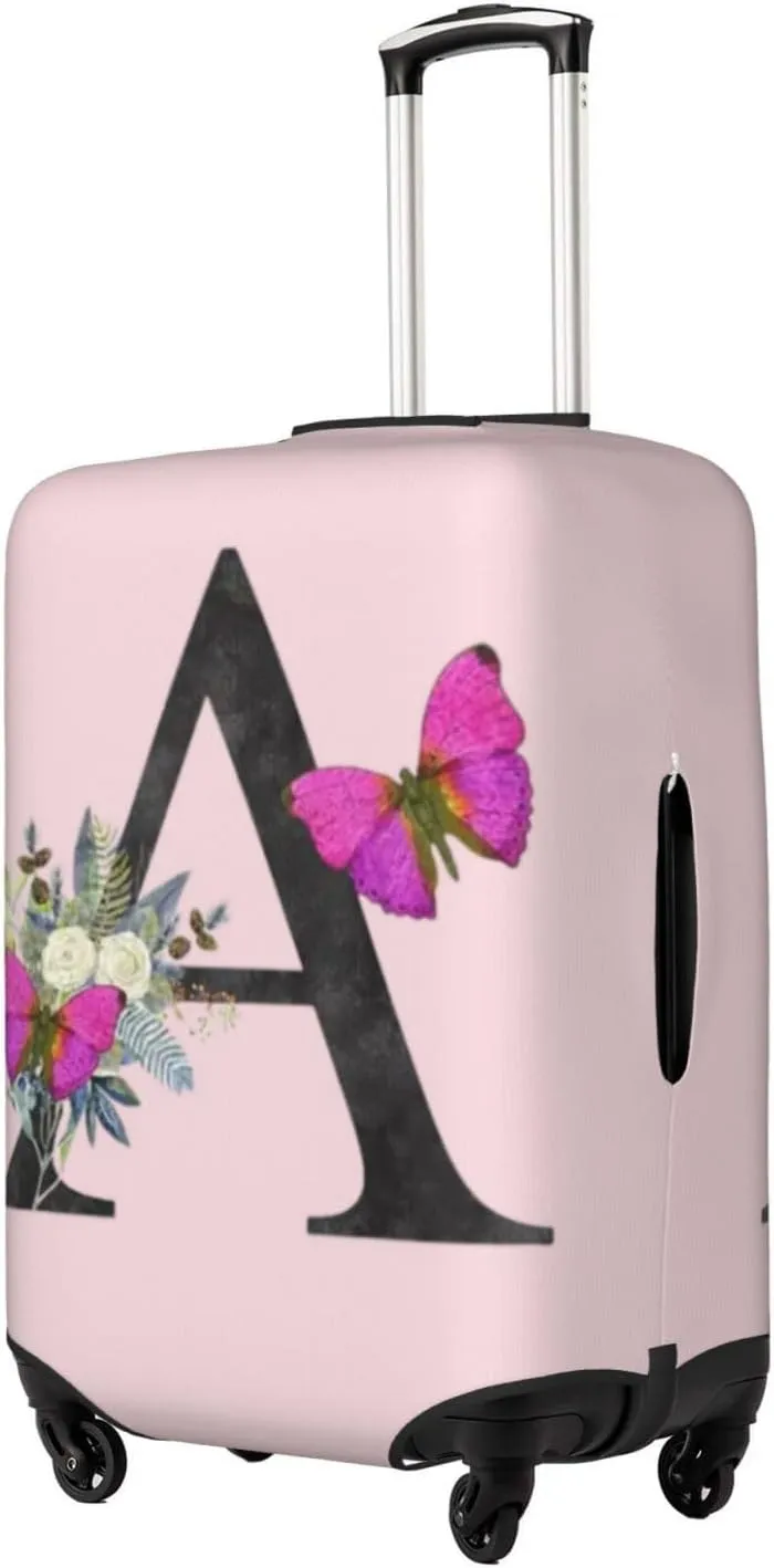Luggage Cover Flower Butterfly Letter A Pink Suitcase Protector fits 18-32inch Travel Suitcase Cover Dustproof Washable with Concealed Zipper for Wheeled Suitcase LC902