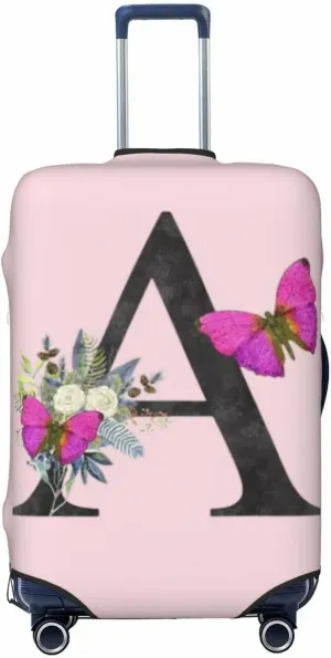 Luggage Cover Flower Butterfly Letter A Pink Suitcase Protector fits 18-32inch Travel Suitcase Cover Dustproof Washable with Concealed Zipper for Wheeled Suitcase LC902