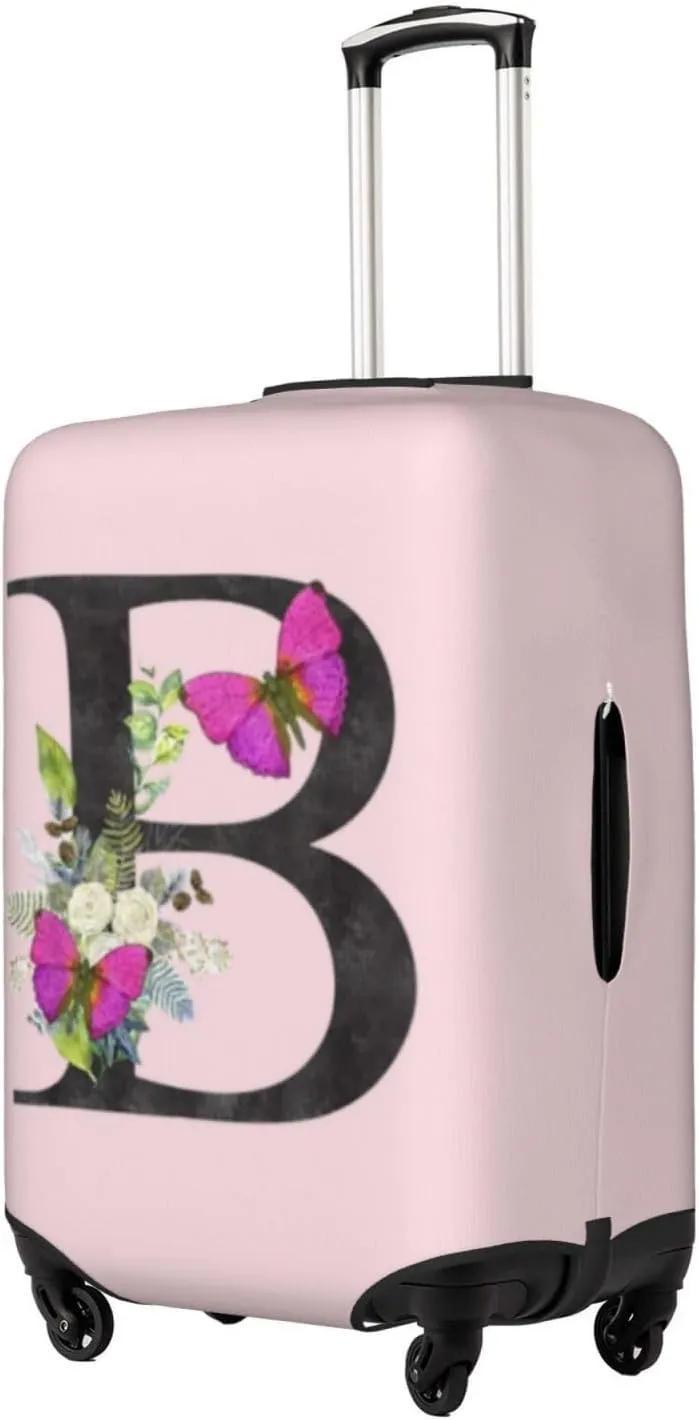 Luggage Cover Flower Butterfly Letter B Pink Suitcase Protector fits 18-32inch Travel Suitcase Cover Dustproof Washable with Concealed Zipper for Wheeled Suitcase LC906