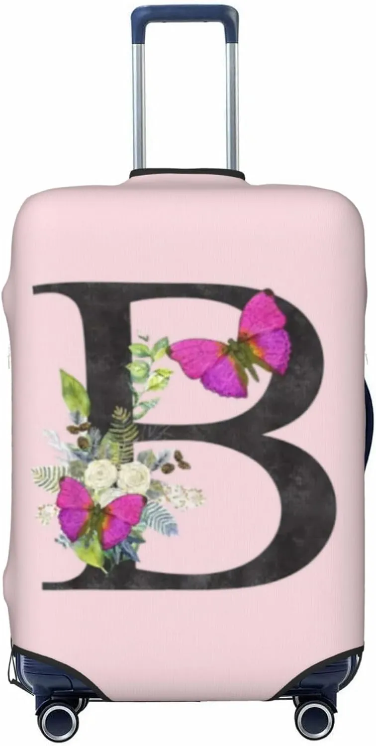 Luggage Cover Flower Butterfly Letter B Pink Suitcase Protector fits 18-32inch Travel Suitcase Cover Dustproof Washable with Concealed Zipper for Wheeled Suitcase LC906