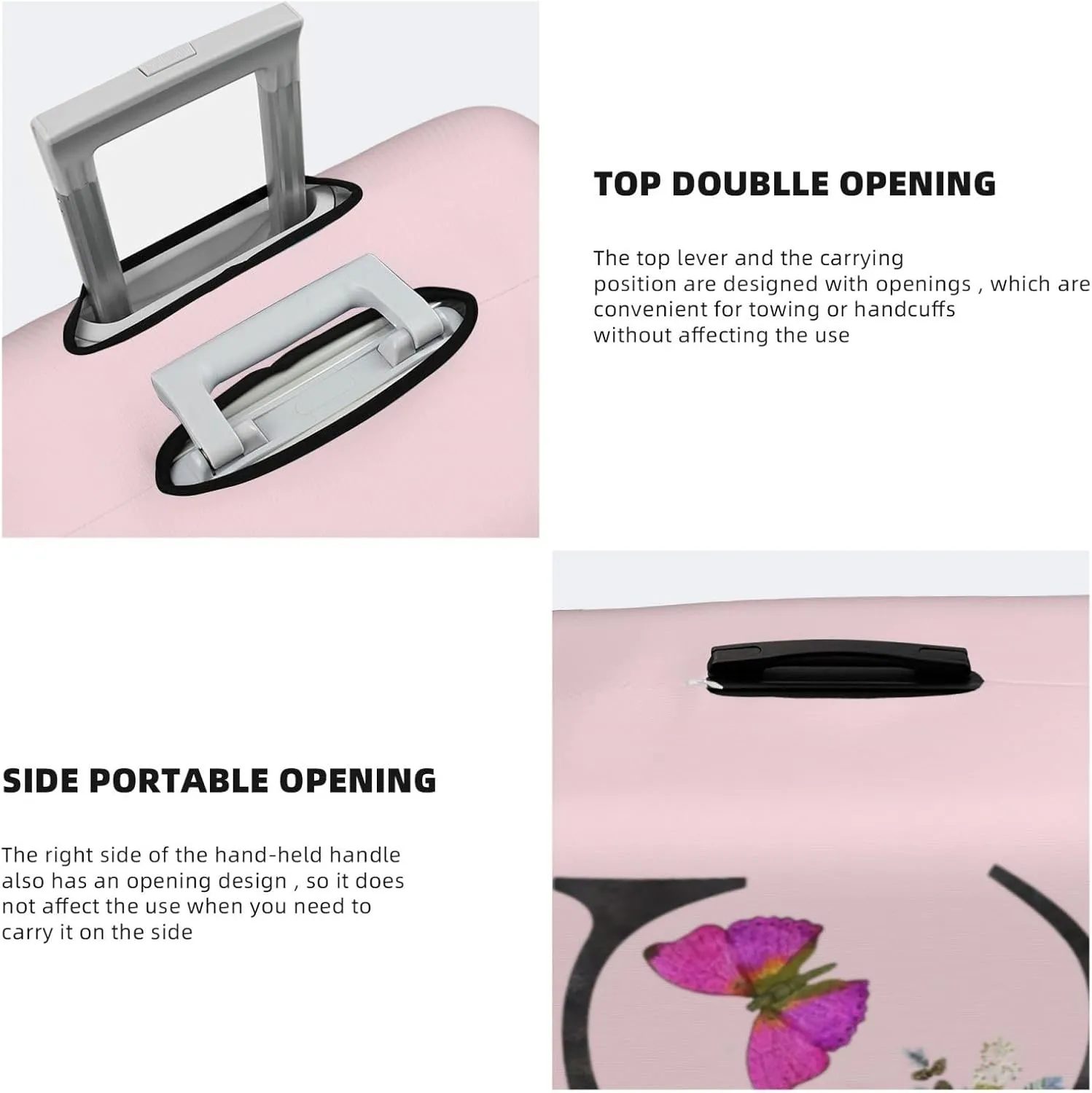 Luggage Cover Flower Butterfly Letter C Pink Suitcase Protector fits 18-32inch Travel Suitcase Cover Dustproof Washable with Concealed Zipper for Wheeled Suitcase LC910