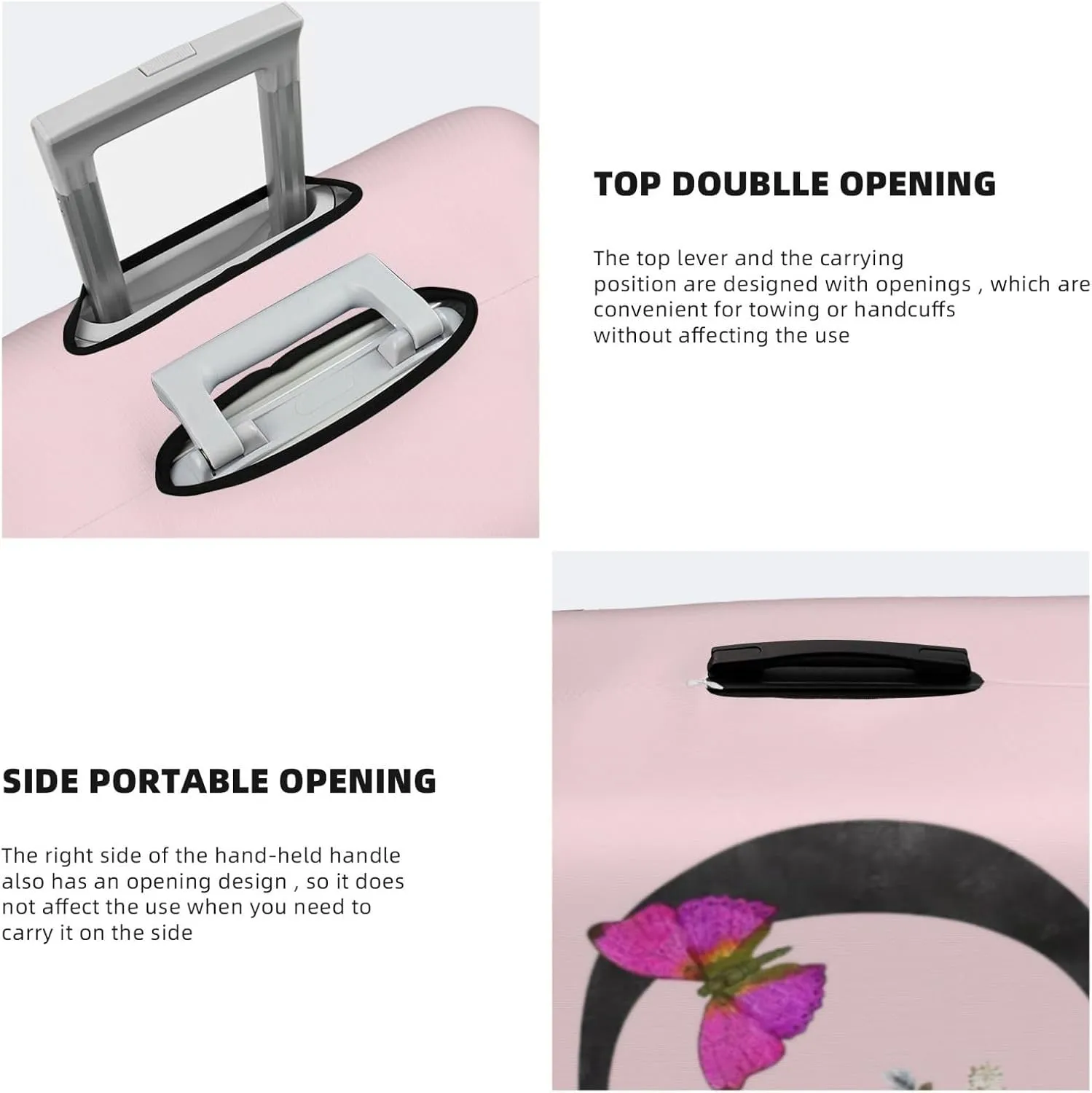 Luggage Cover Flower Butterfly Letter D Pink Suitcase Protector fits 18-32inch Travel Suitcase Cover Dustproof Washable with Concealed Zipper for Wheeled Suitcase LC914