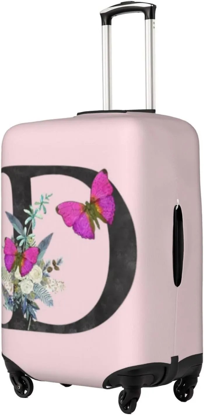 Luggage Cover Flower Butterfly Letter D Pink Suitcase Protector fits 18-32inch Travel Suitcase Cover Dustproof Washable with Concealed Zipper for Wheeled Suitcase LC914