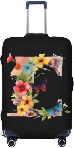 Luggage Cover Flower Butterfly Letter E Black Suitcase Protector fits 18-32inch Travel Suitcase Cover Dustproof Washable with Concealed Zipper for Wheeled Suitcase LC308