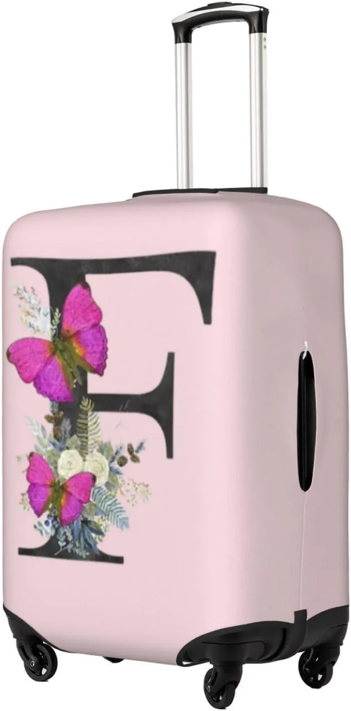 Luggage Cover Flower Butterfly Letter F Pink Suitcase Protector fits 18-32inch Travel Suitcase Cover Dustproof Washable with Concealed Zipper for Wheeled Suitcase LC918