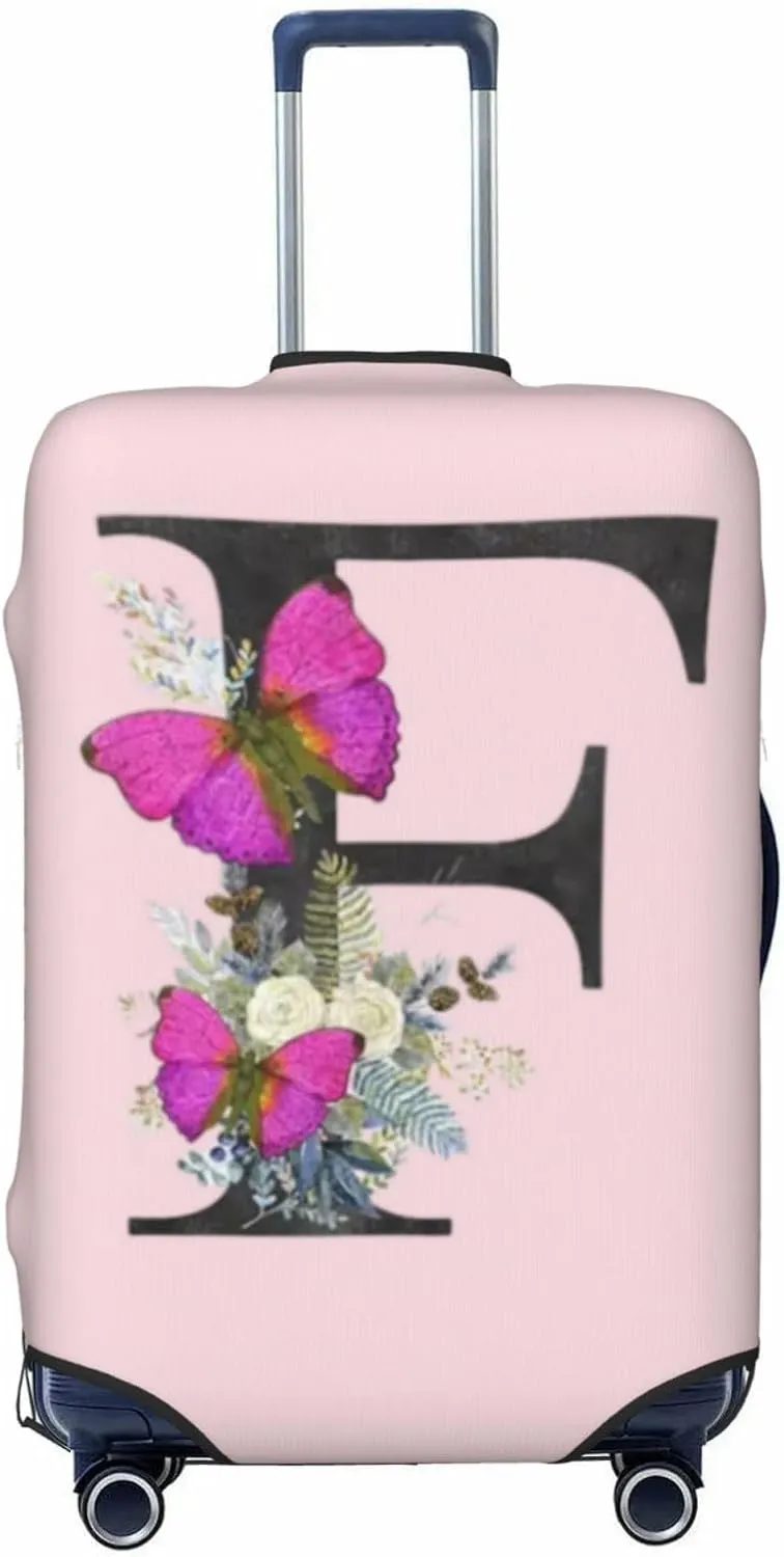 Luggage Cover Flower Butterfly Letter F Pink Suitcase Protector fits 18-32inch Travel Suitcase Cover Dustproof Washable with Concealed Zipper for Wheeled Suitcase LC918