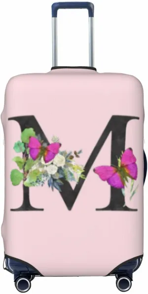 Luggage Cover Flower Butterfly Letter M Pink Suitcase Protector fits 18-32inch Travel Suitcase Cover Dustproof Washable with Concealed Zipper for Wheeled Suitcase LC946