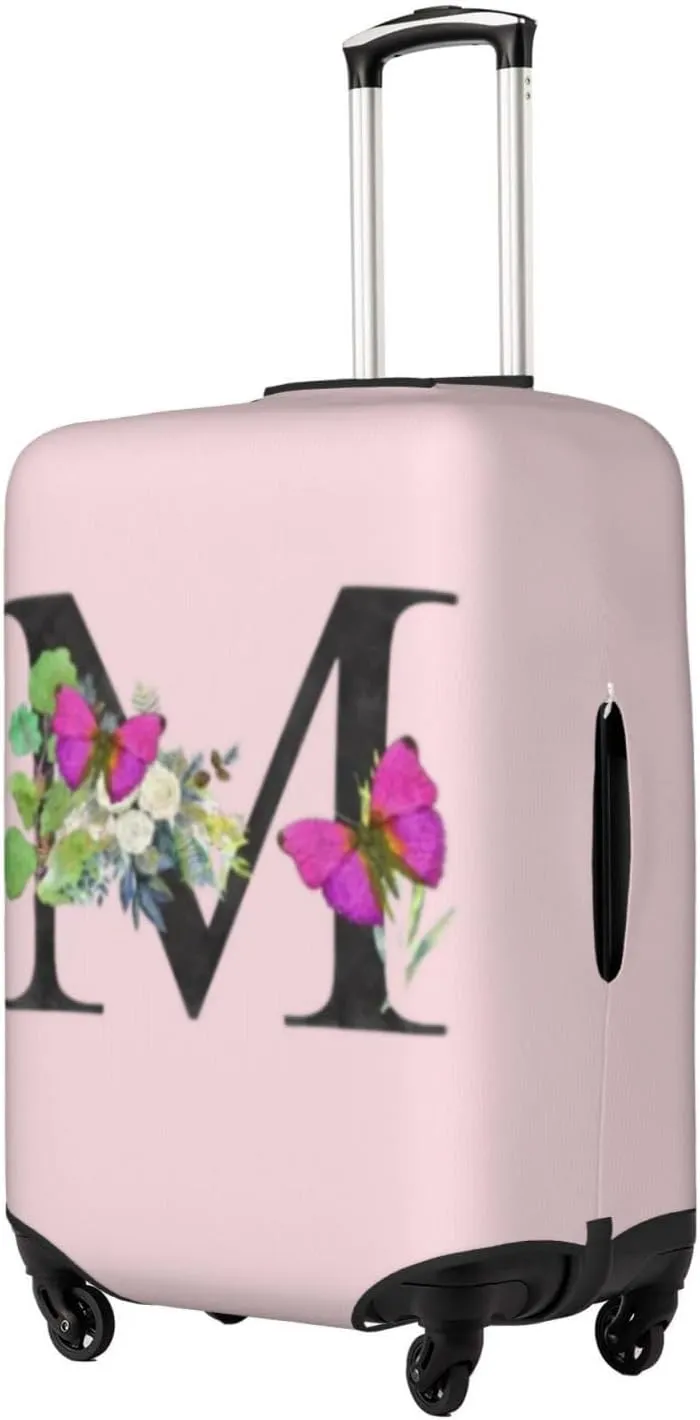 Luggage Cover Flower Butterfly Letter M Pink Suitcase Protector fits 18-32inch Travel Suitcase Cover Dustproof Washable with Concealed Zipper for Wheeled Suitcase LC946