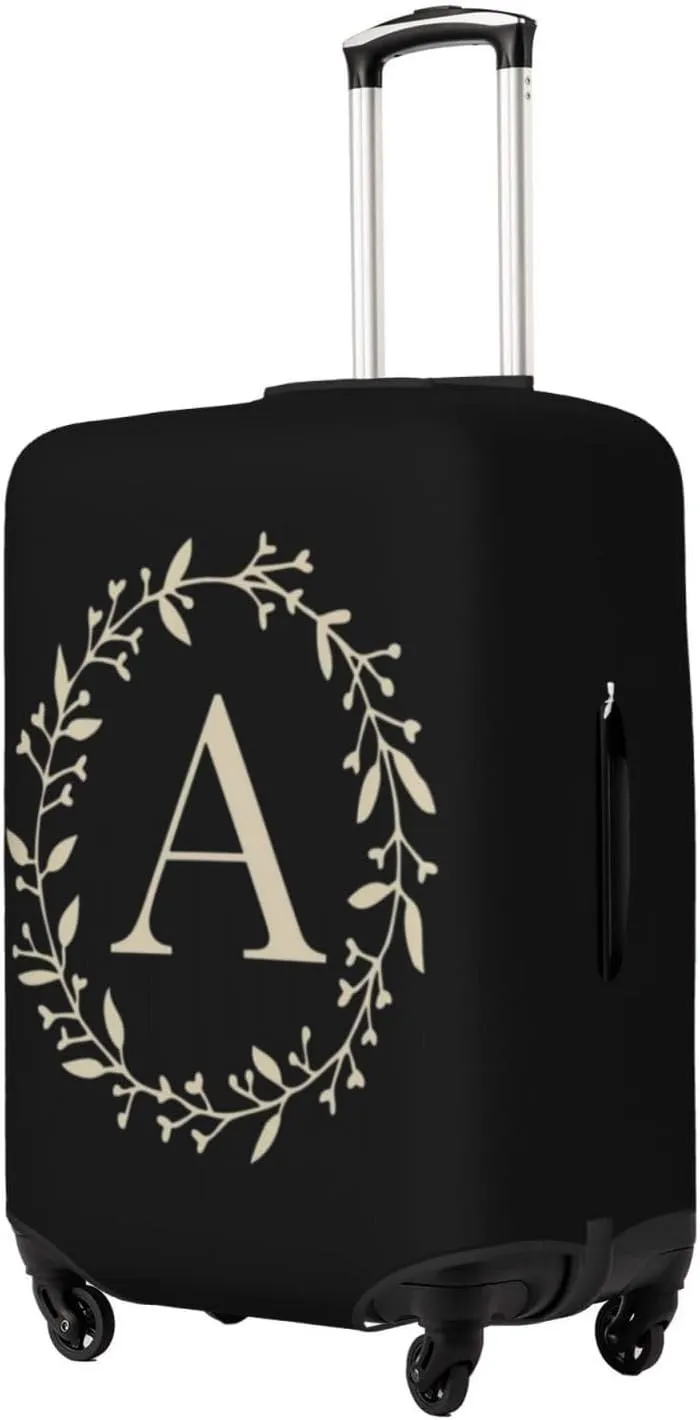 Luggage Cover Flower Golden Letter A Black Suitcase Protector fits 18-32inch Travel Suitcase Cover Dustproof Washable with Concealed Zipper for Wheeled Suitcase LC02