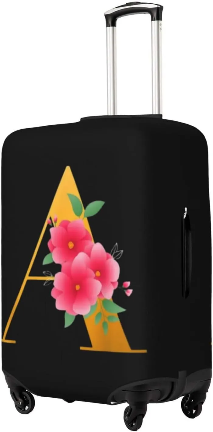 Luggage Cover Flower Golden Letter A Suitcase Protector fits 18-32inch Travel Suitcase Cover Dustproof Washable with Concealed Zipper for Wheeled Suitcase LC801