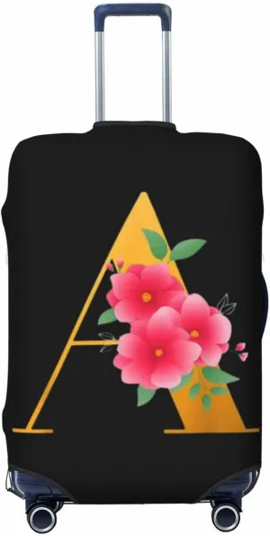 Luggage Cover Flower Golden Letter A Suitcase Protector fits 18-32inch Travel Suitcase Cover Dustproof Washable with Concealed Zipper for Wheeled Suitcase LC801