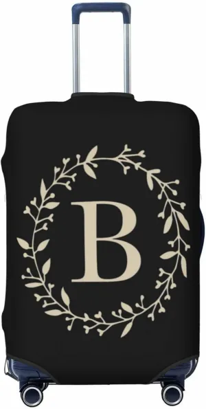 Luggage Cover Flower Golden Letter B Black Suitcase Protector fits 18-32inch Travel Suitcase Cover Dustproof Washable with Concealed Zipper for Wheeled Suitcase LC06