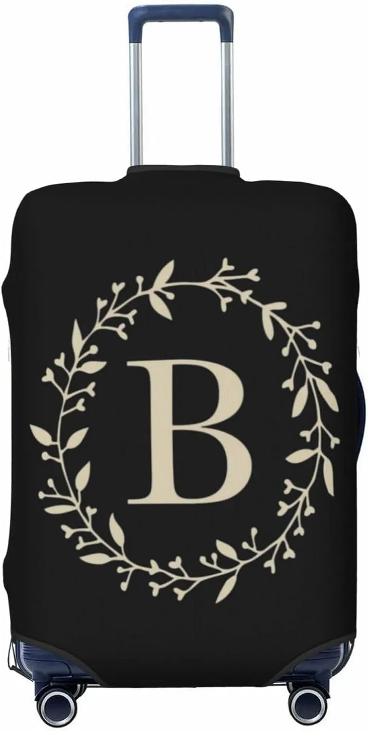 Luggage Cover Flower Golden Letter B Black Suitcase Protector fits 18-32inch Travel Suitcase Cover Dustproof Washable with Concealed Zipper for Wheeled Suitcase LC06