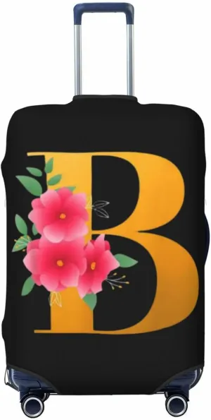 Luggage Cover Flower Golden Letter B Suitcase Protector fits 18-32inch Travel Suitcase Cover Dustproof Washable with Concealed Zipper for Wheeled Suitcase LC805