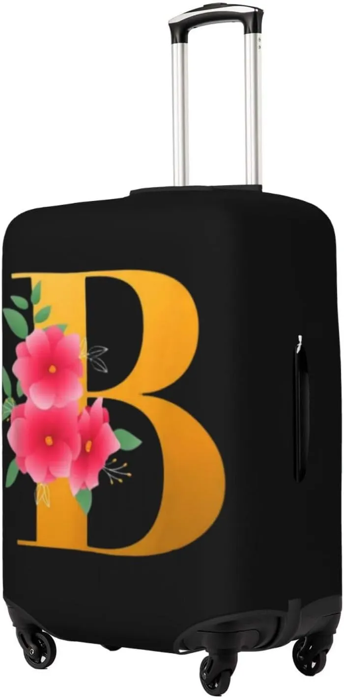 Luggage Cover Flower Golden Letter B Suitcase Protector fits 18-32inch Travel Suitcase Cover Dustproof Washable with Concealed Zipper for Wheeled Suitcase LC805
