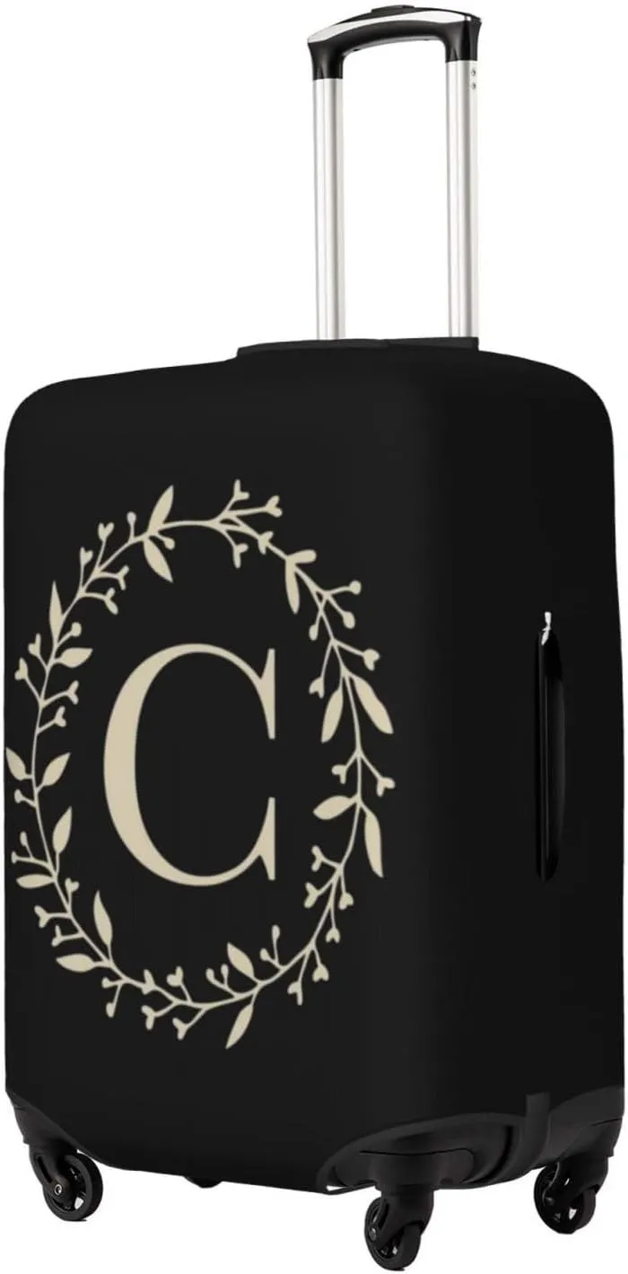 Luggage Cover Flower Golden Letter C Black Suitcase Protector fits 18-32inch Travel Suitcase Cover Dustproof Washable with Concealed Zipper for Wheeled Suitcase LC10
