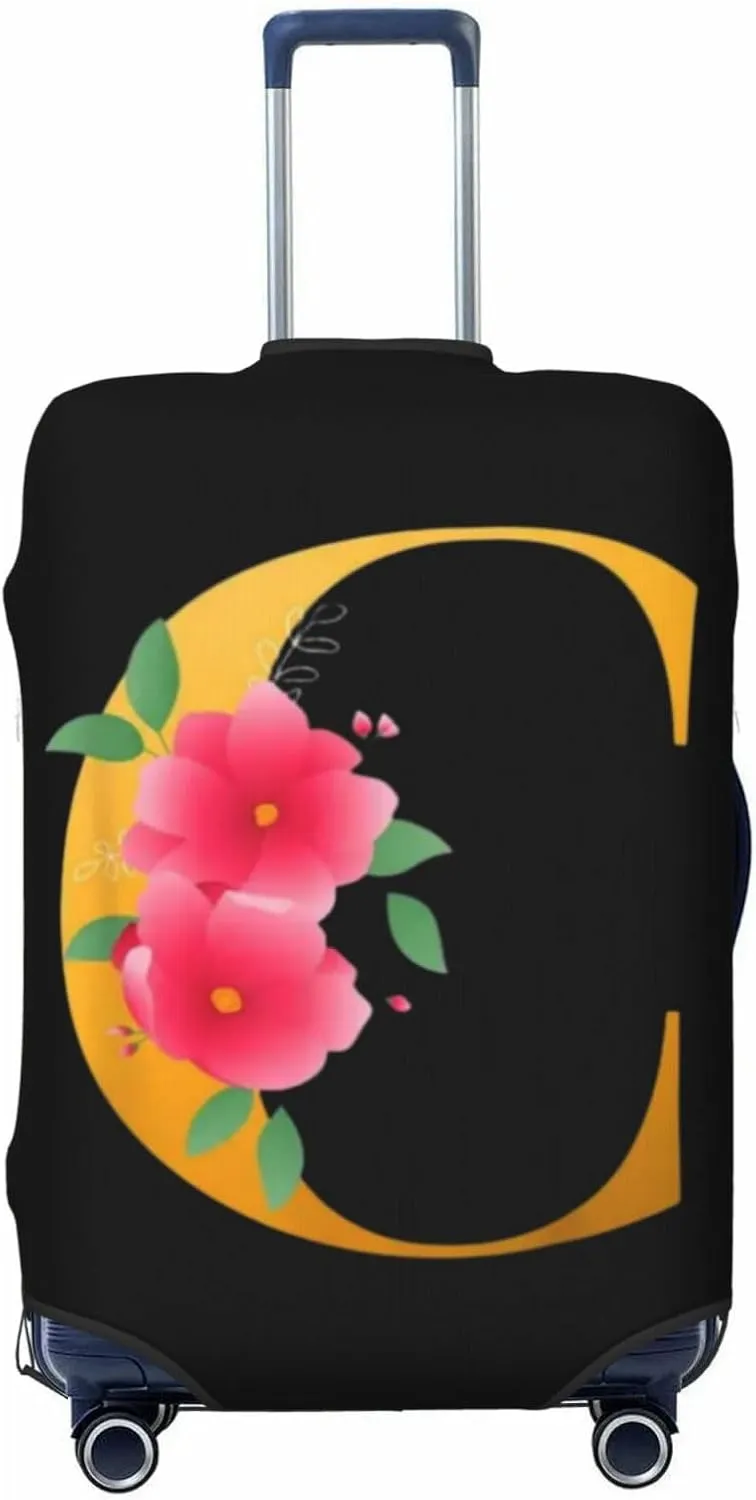 Luggage Cover Flower Golden Letter C Suitcase Protector fits 18-32inch Travel Suitcase Cover Dustproof Washable with Concealed Zipper for Wheeled Suitcase LC809