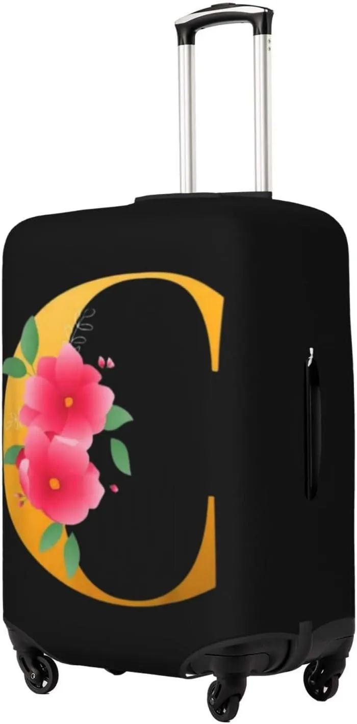 Luggage Cover Flower Golden Letter C Suitcase Protector fits 18-32inch Travel Suitcase Cover Dustproof Washable with Concealed Zipper for Wheeled Suitcase LC809