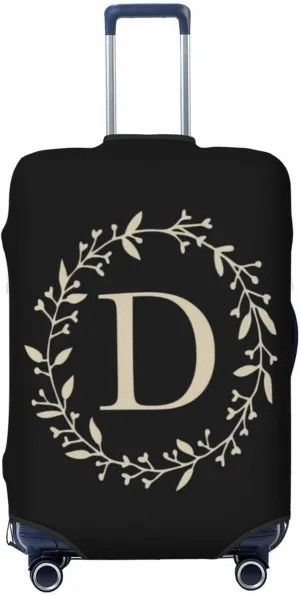 Luggage Cover Flower Golden Letter D Black Suitcase Protector fits 18-32inch Travel Suitcase Cover Dustproof Washable with Concealed Zipper for Wheeled Suitcase LC14