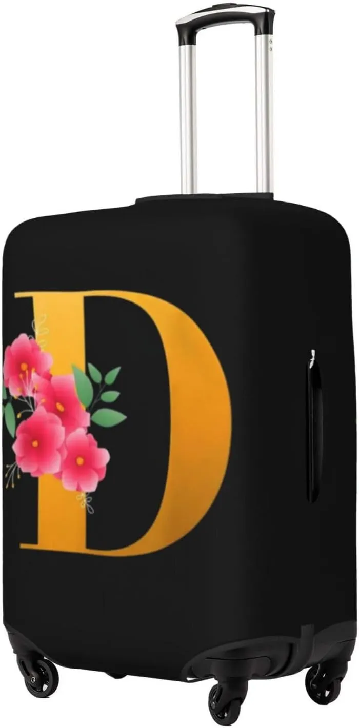 Luggage Cover Flower Golden Letter D Suitcase Protector fits 18-32inch Travel Suitcase Cover Dustproof Washable with Concealed Zipper for Wheeled Suitcase LC813