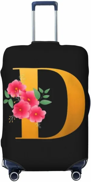 Luggage Cover Flower Golden Letter D Suitcase Protector fits 18-32inch Travel Suitcase Cover Dustproof Washable with Concealed Zipper for Wheeled Suitcase LC813