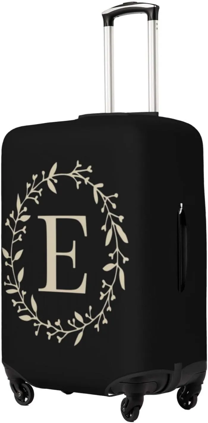 Luggage Cover Flower Golden Letter E Black Suitcase Protector fits 18-32inch Travel Suitcase Cover Dustproof Washable with Concealed Zipper for Wheeled Suitcase LC18