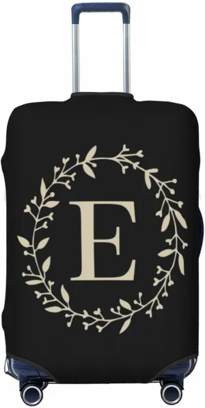 Luggage Cover Flower Golden Letter E Black Suitcase Protector fits 18-32inch Travel Suitcase Cover Dustproof Washable with Concealed Zipper for Wheeled Suitcase LC18