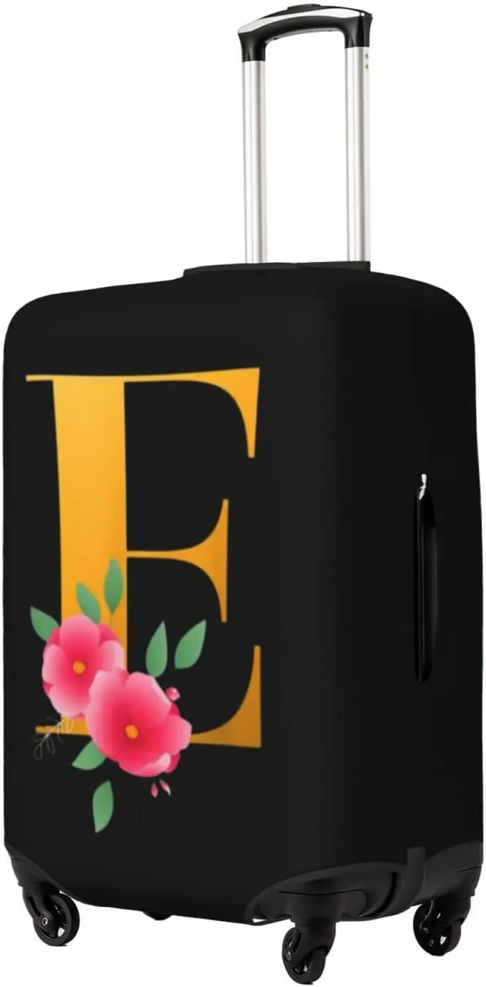 Luggage Cover Flower Golden Letter E Suitcase Protector fits 18-32inch Travel Suitcase Cover Dustproof Washable with Concealed Zipper for Wheeled Suitcase LC817