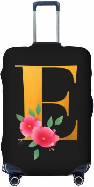 Luggage Cover Flower Golden Letter E Suitcase Protector fits 18-32inch Travel Suitcase Cover Dustproof Washable with Concealed Zipper for Wheeled Suitcase LC817