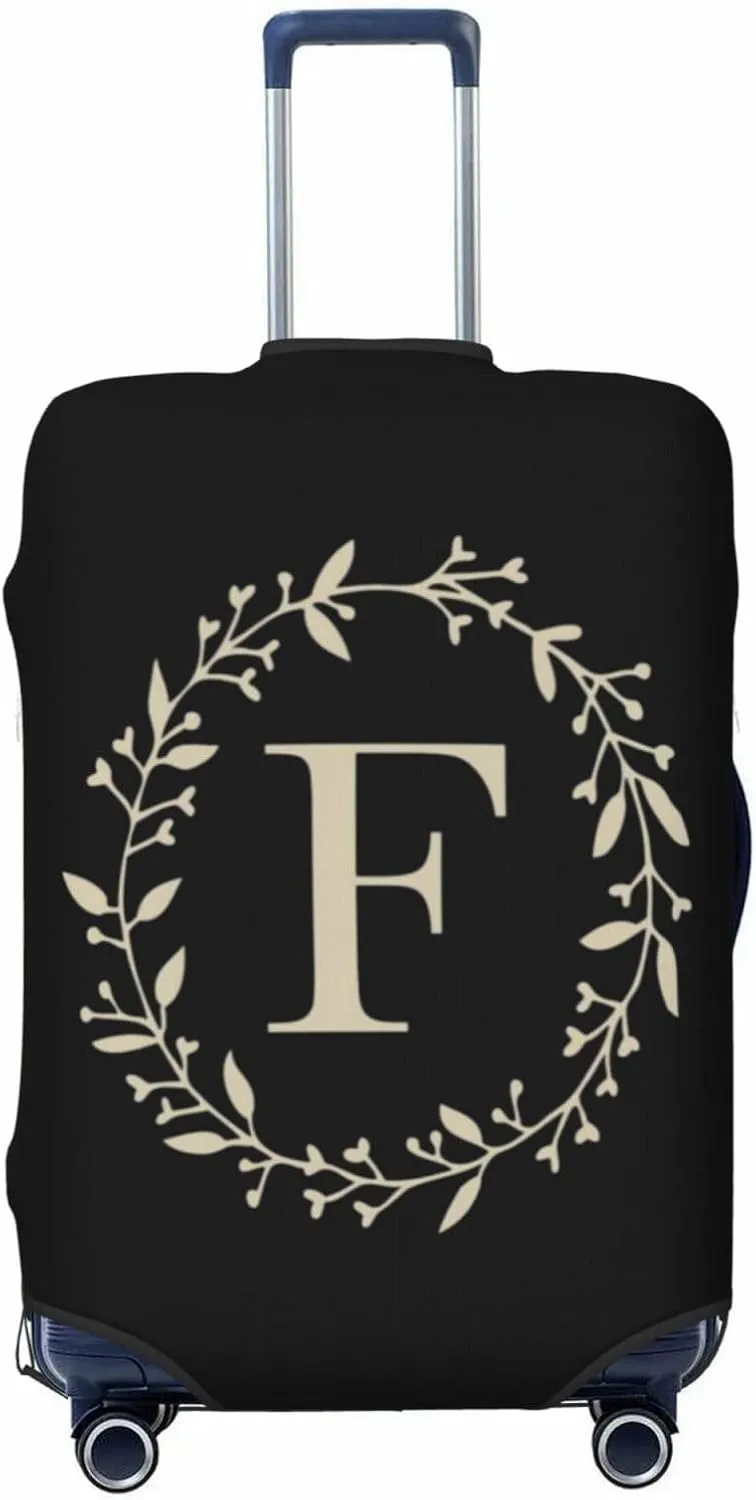 Luggage Cover Flower Golden Letter F Black Suitcase Protector fits 18-32inch Travel Suitcase Cover Dustproof Washable with Concealed Zipper for Wheeled Suitcase LC22