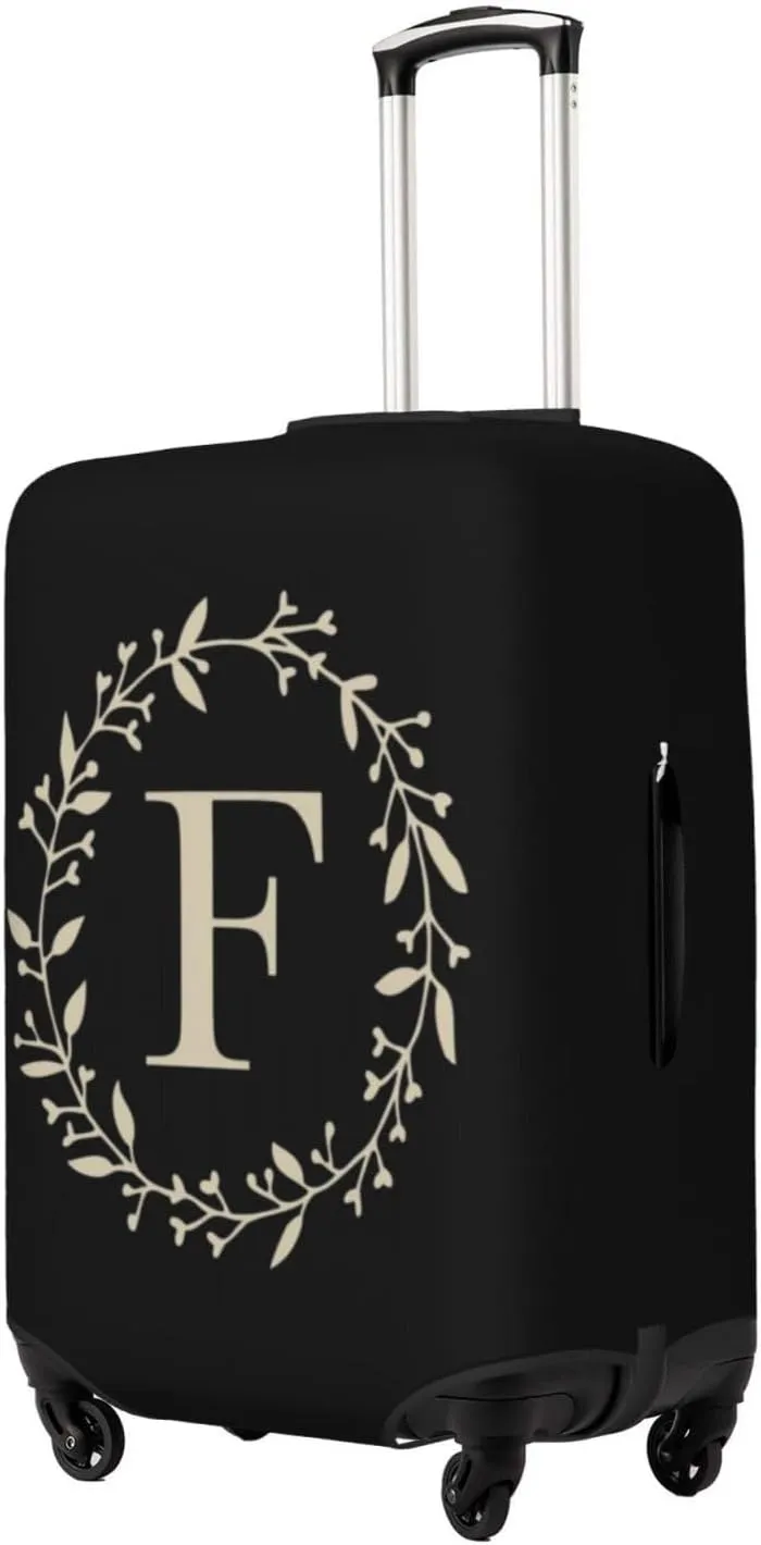 Luggage Cover Flower Golden Letter F Black Suitcase Protector fits 18-32inch Travel Suitcase Cover Dustproof Washable with Concealed Zipper for Wheeled Suitcase LC22