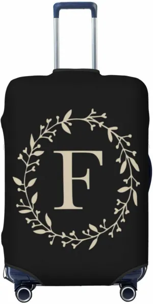 Luggage Cover Flower Golden Letter F Black Suitcase Protector fits 18-32inch Travel Suitcase Cover Dustproof Washable with Concealed Zipper for Wheeled Suitcase LC22