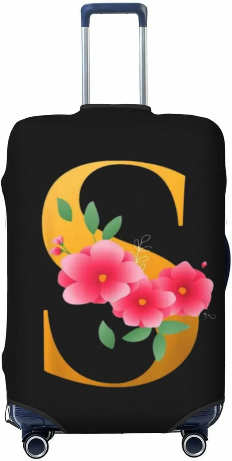 Luggage Cover Flower Golden Letter S Suitcase Protector fits 18-32inch Travel Suitcase Cover Dustproof Washable with Concealed Zipper for Wheeled Suitcase LC873