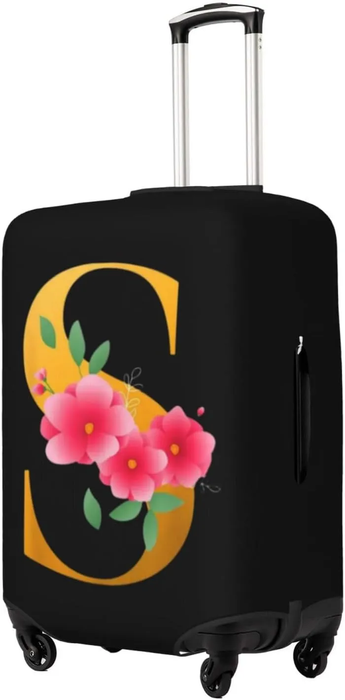 Luggage Cover Flower Golden Letter S Suitcase Protector fits 18-32inch Travel Suitcase Cover Dustproof Washable with Concealed Zipper for Wheeled Suitcase LC873