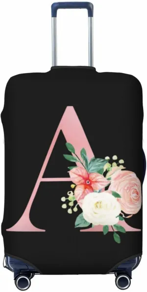 Luggage Cover Flower Letter A Black Suitcase Protector fits 18-32inch Travel Suitcase Cover Washable Dustproof with Concealed Zipper for Wheeled Suitcase LC999
