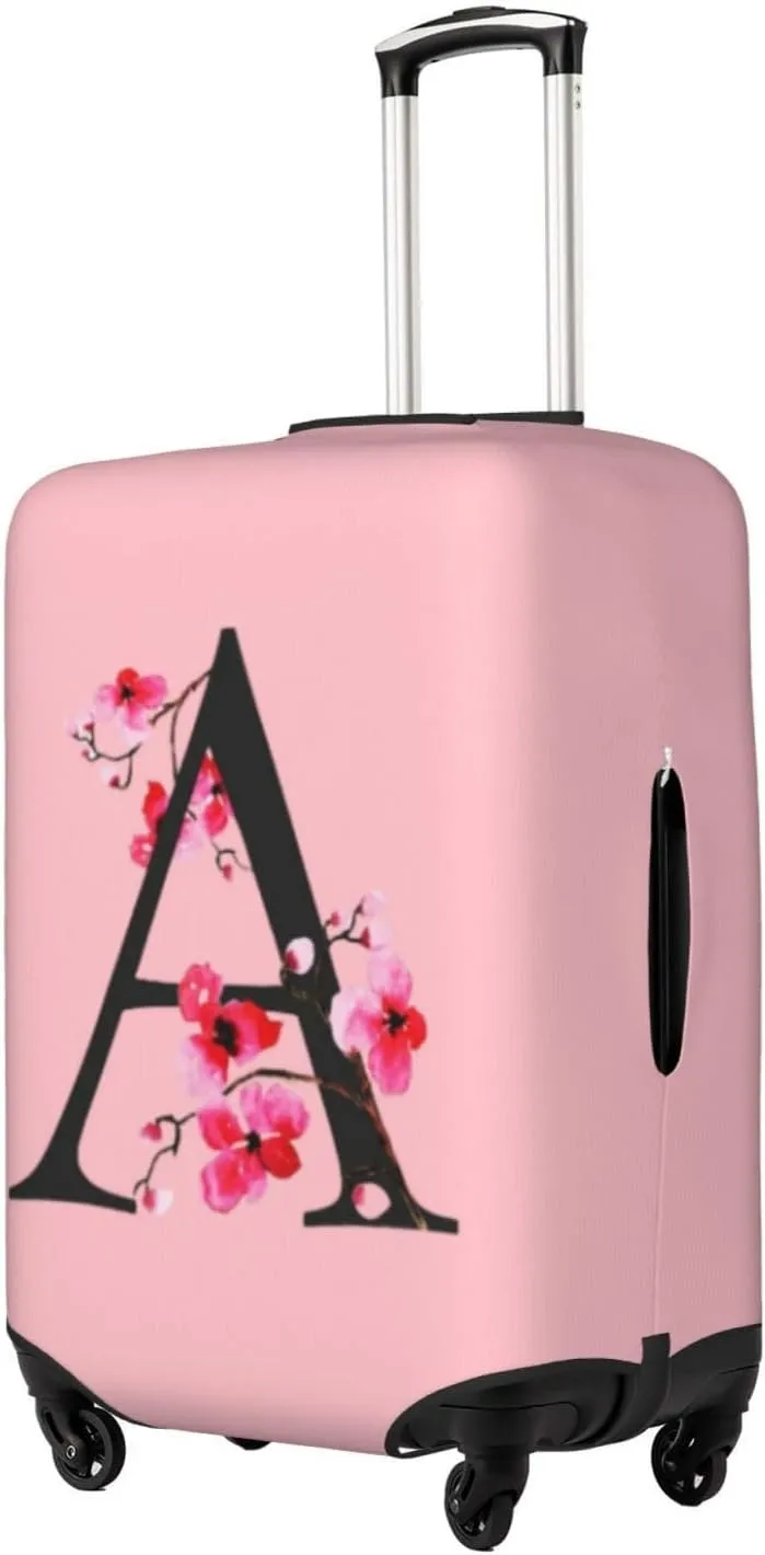 Luggage Cover Flower Letter A Pink Suitcase Protector fits 18-32inch Suitcase Cover Washable Dustproof with Concealed Zipper for Wheeled Suitcase LC107