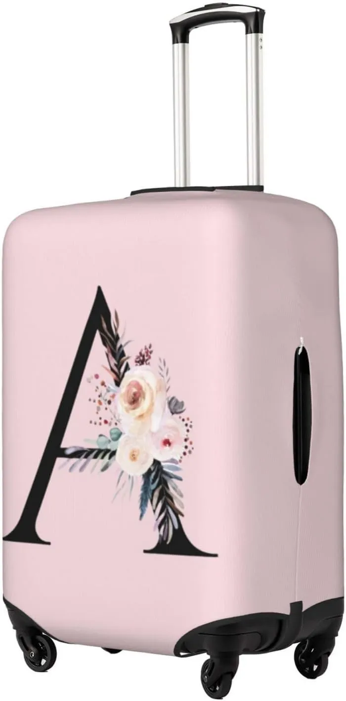 Luggage Cover Flower Letter A Pink Suitcase Protector fits 18-32inch Travel Suitcase Cover Washable Dustproof with Concealed Zipper for Wheeled Suitcase LC386