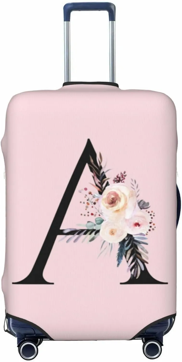 Luggage Cover Flower Letter A Pink Suitcase Protector fits 18-32inch Travel Suitcase Cover Washable Dustproof with Concealed Zipper for Wheeled Suitcase LC386