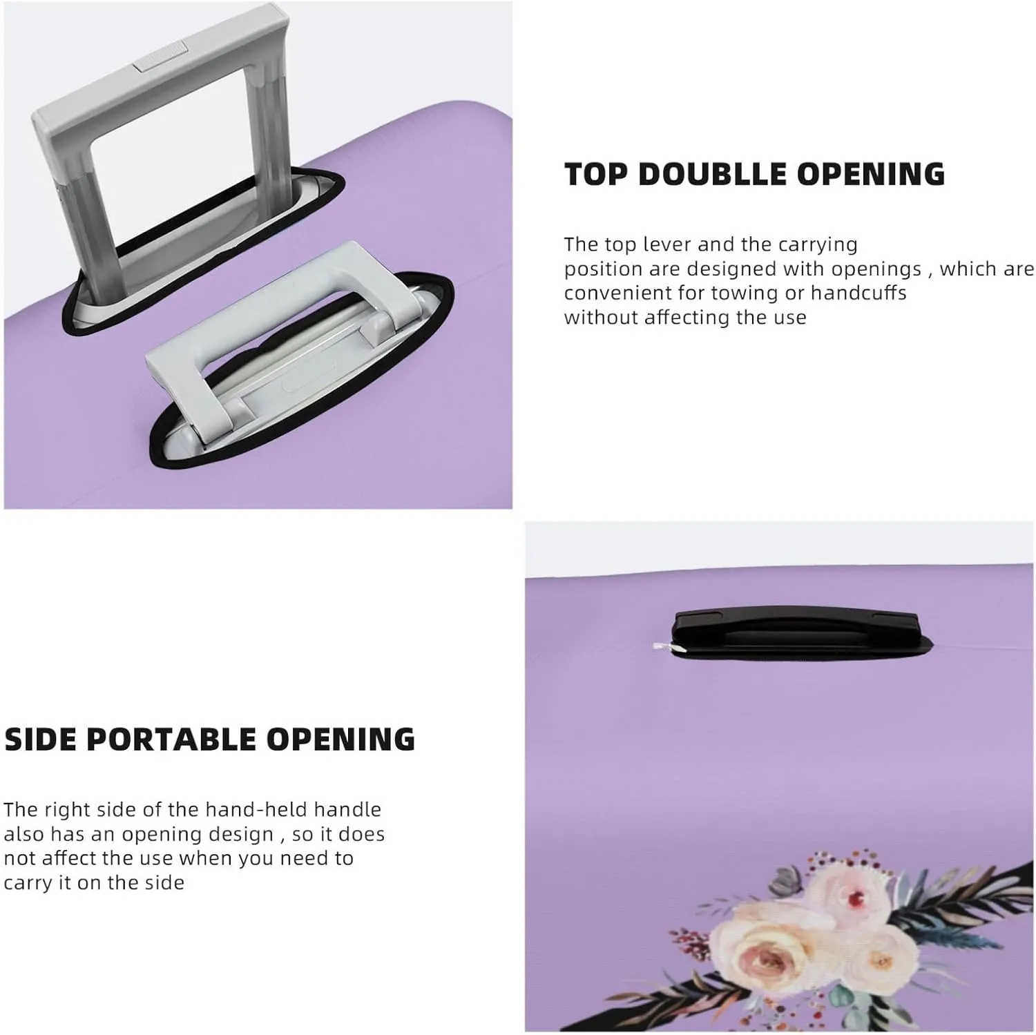 Luggage Cover Flower Letter A Purple Suitcase Protector fits 18-32inch Travel Suitcase Cover Washable Dustproof with Concealed Zipper for Wheeled Suitcase LC595